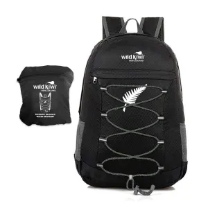Wild Kiwi Silver Fern Pocket Pack Packable Backpack Black