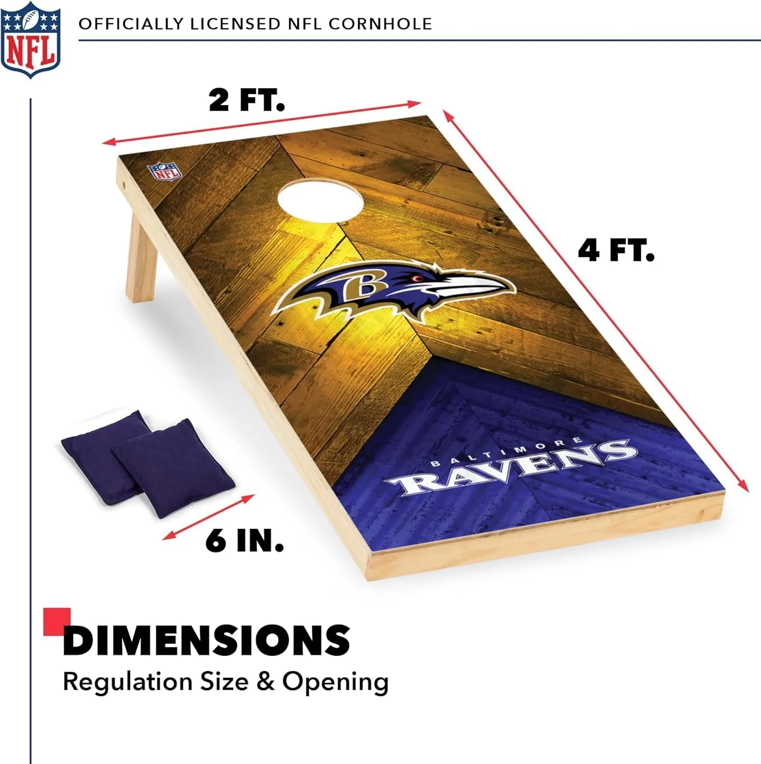 Wild Sports NFL Football 2' x 4' Regulation Size Solid Wood Cornhole Set with Direct Print HD Team Graphics Great Gift for Any Football Fan! Bean Bag Toss Family Outdoor Game