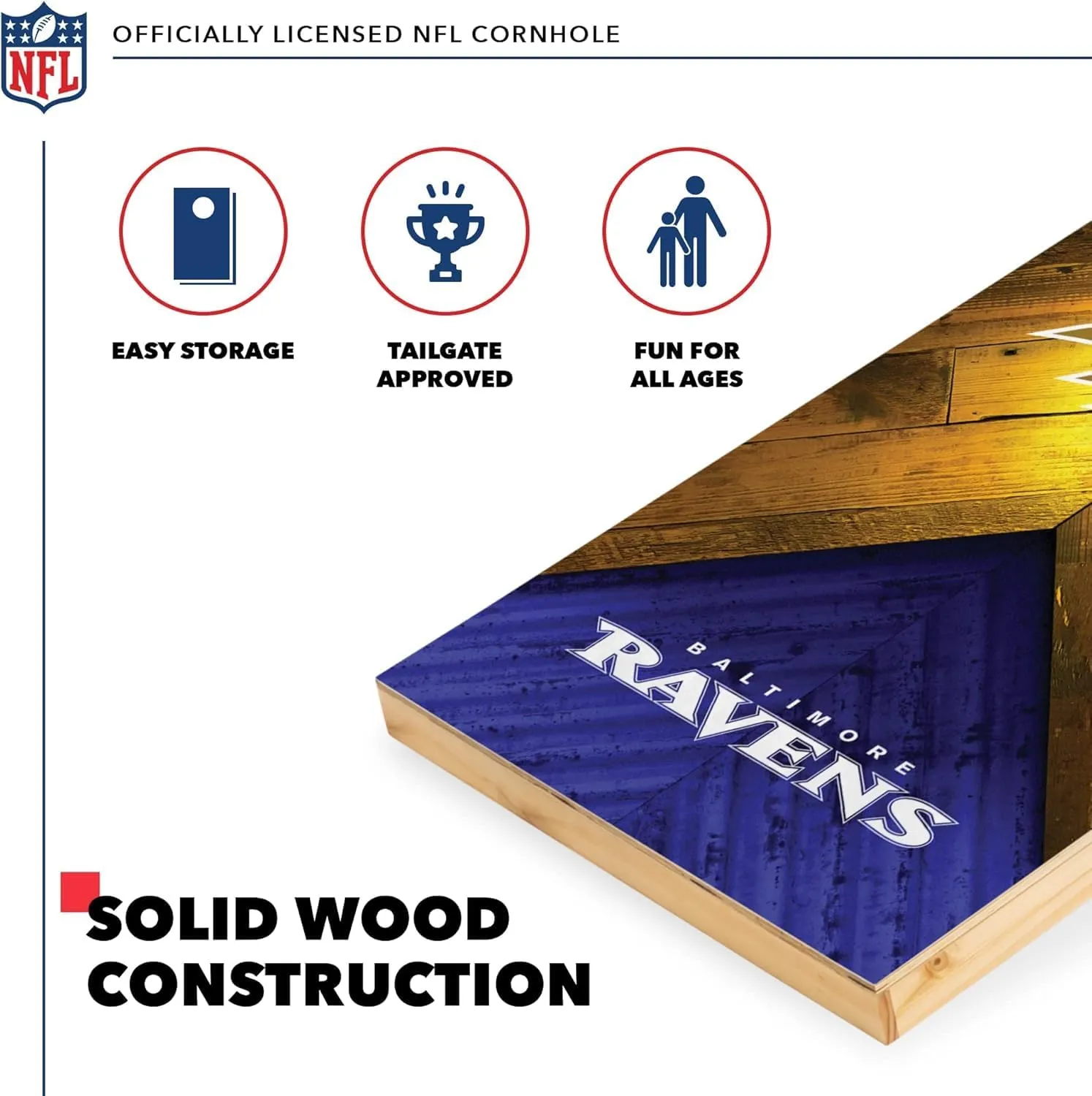Wild Sports NFL Football 2' x 4' Regulation Size Solid Wood Cornhole Set with Direct Print HD Team Graphics Great Gift for Any Football Fan! Bean Bag Toss Family Outdoor Game