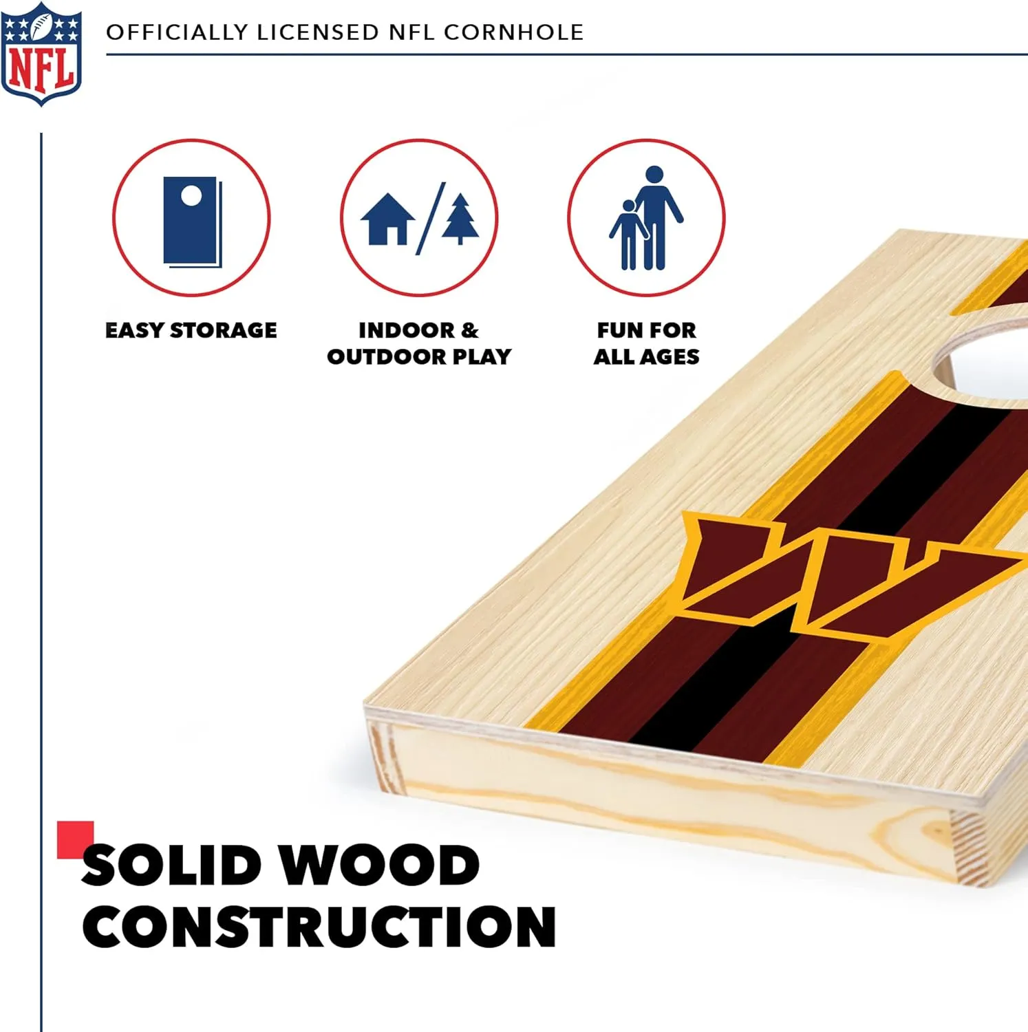 Wild Sports NFL Football Portable Size 1' x 2' Solid Wood Cornhole Set with Direct Print HD Team Graphics – Travel Size