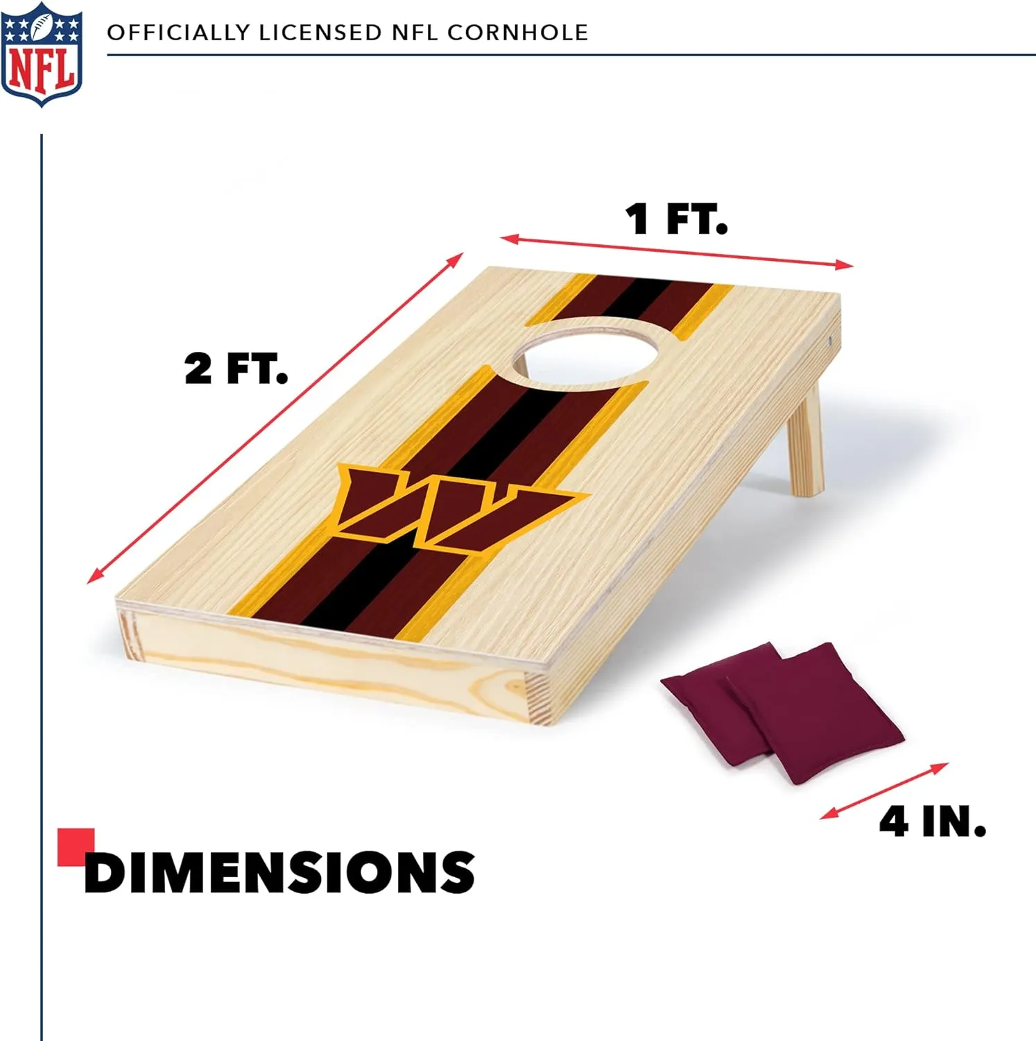 Wild Sports NFL Football Portable Size 1' x 2' Solid Wood Cornhole Set with Direct Print HD Team Graphics – Travel Size