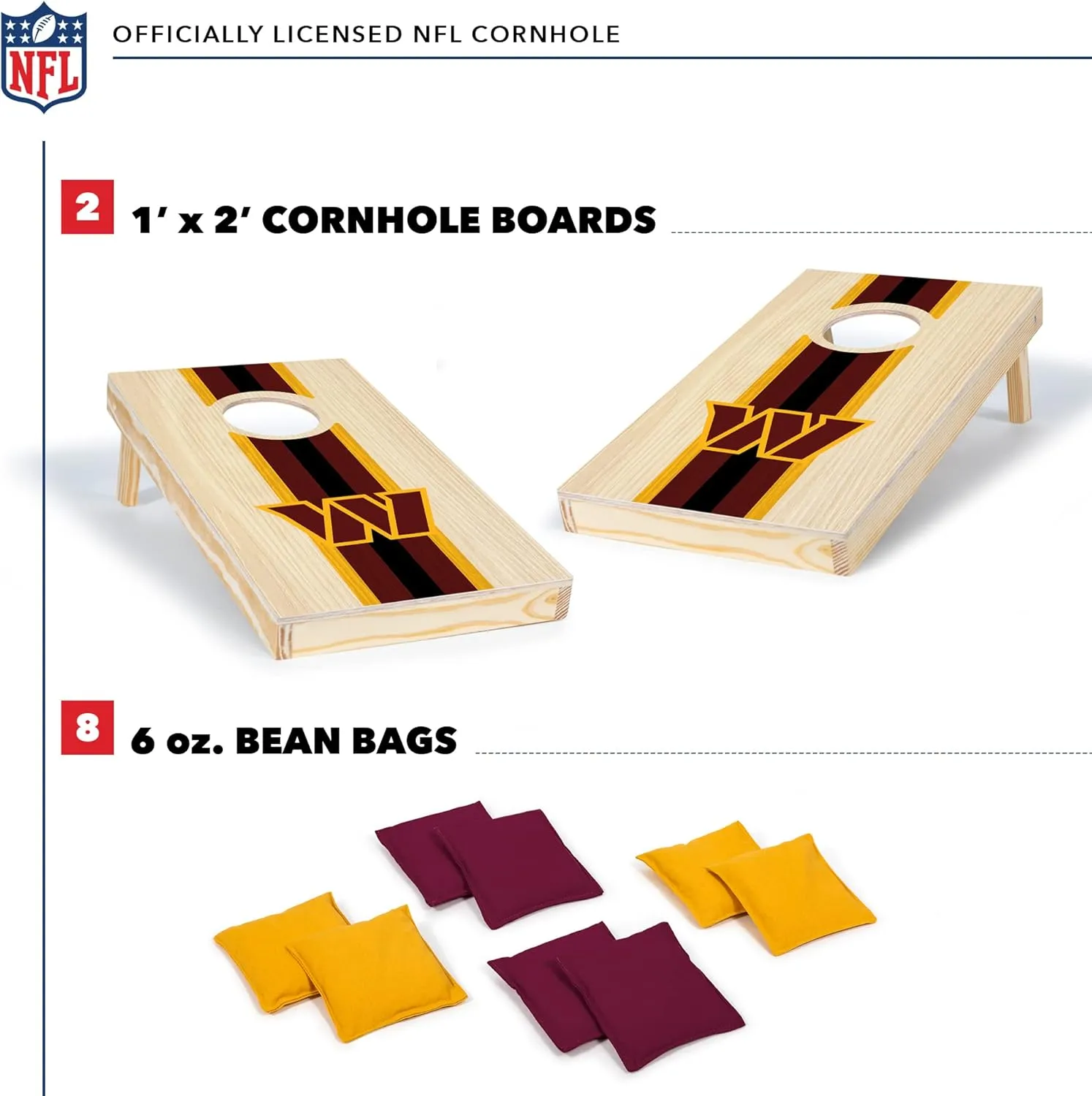 Wild Sports NFL Football Portable Size 1' x 2' Solid Wood Cornhole Set with Direct Print HD Team Graphics – Travel Size