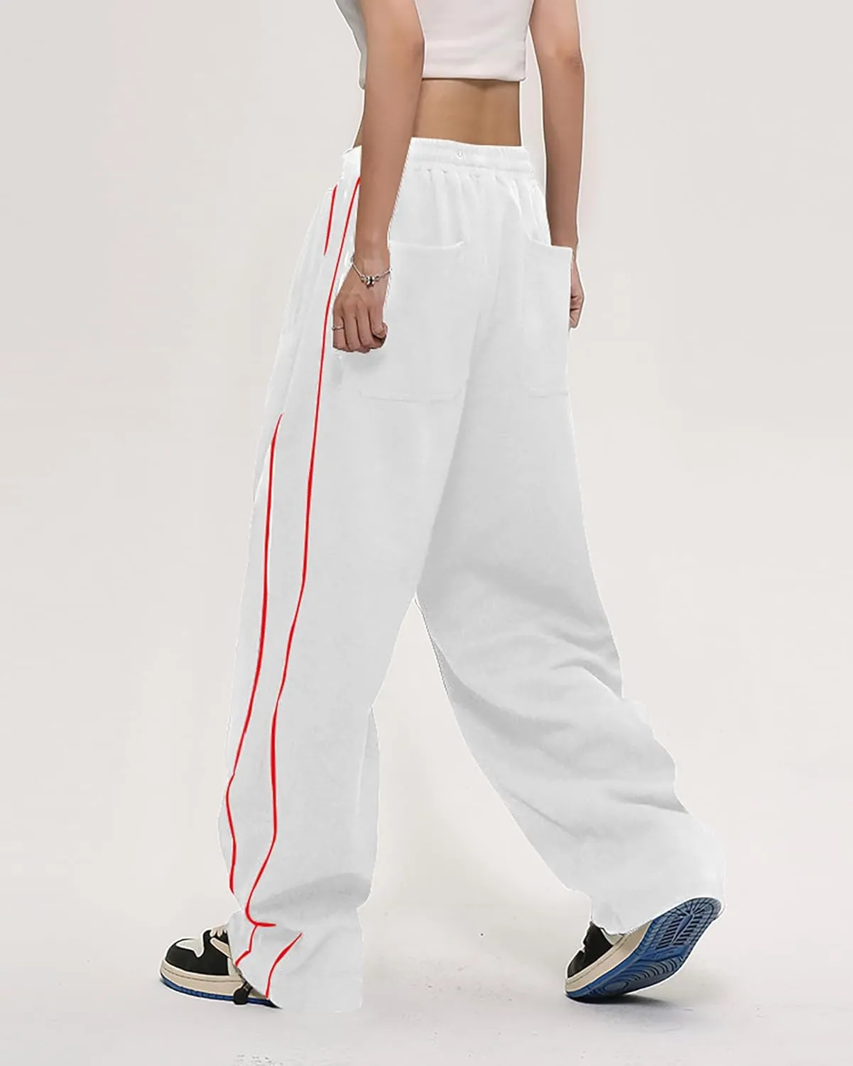 Women Casual Drawstring Sweatpants High Waist Straight Leg Track Pant Y2K Baggy Joggers with Pockets