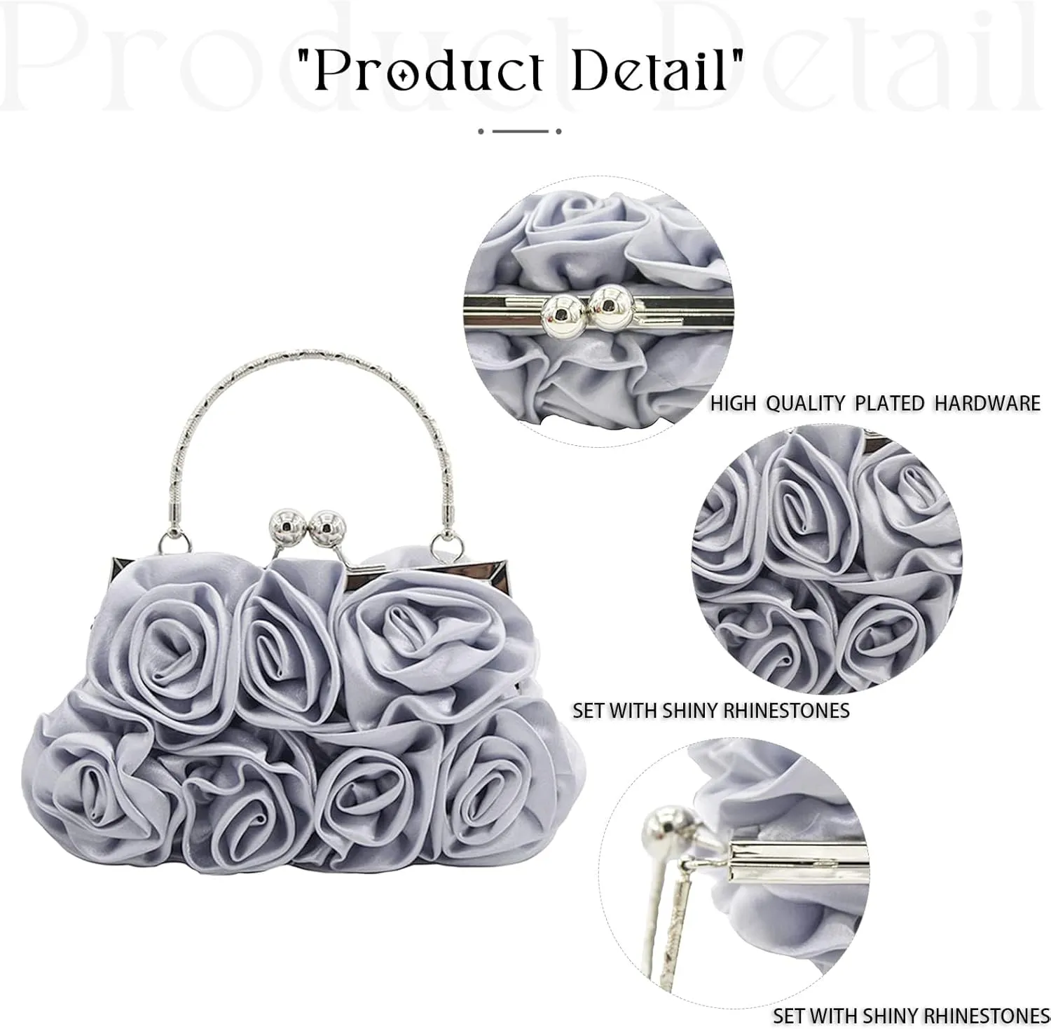 Women Evening Clutch Bag Floral Satin Small Purses with Detachable Strap for Wedding, Party, Prom
