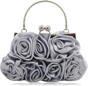Women Evening Clutch Bag Floral Satin Small Purses with Detachable Strap for Wedding, Party, Prom