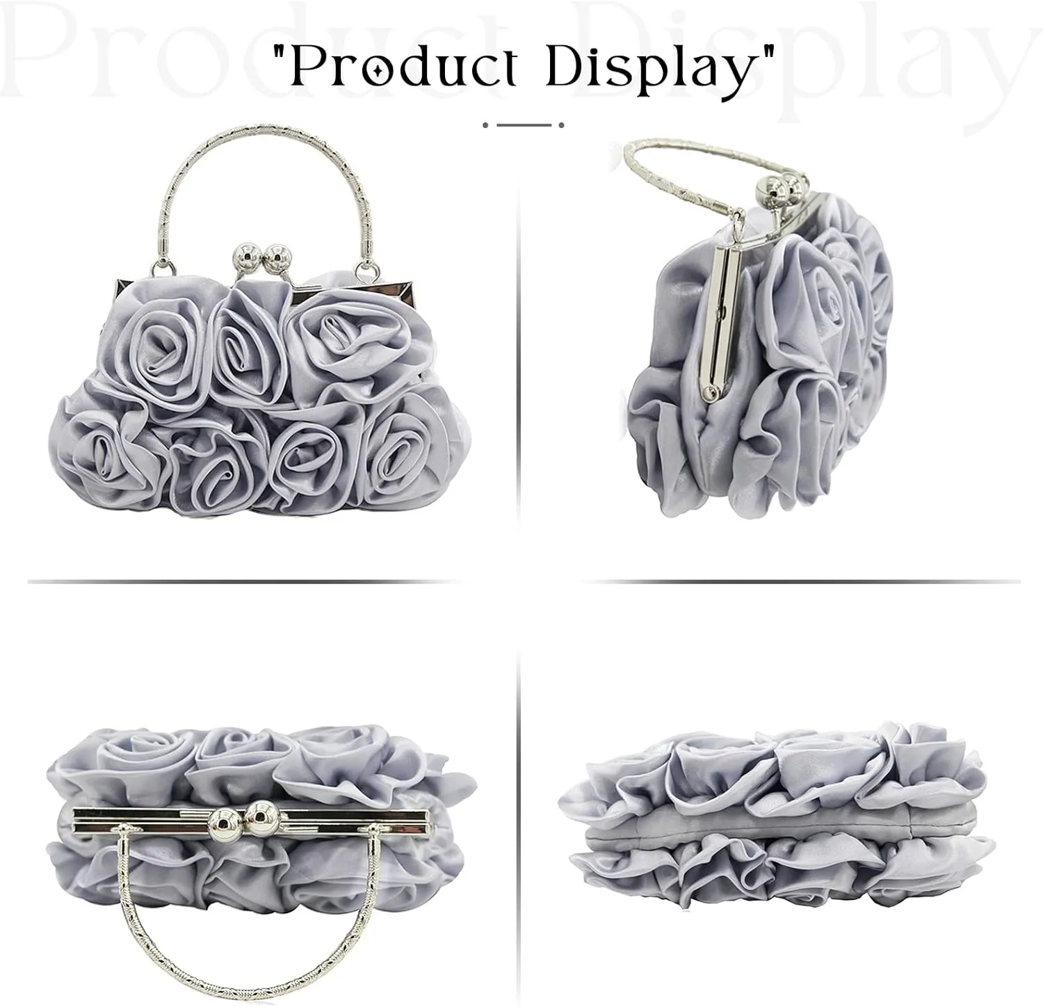 Women Evening Clutch Bag Floral Satin Small Purses with Detachable Strap for Wedding, Party, Prom