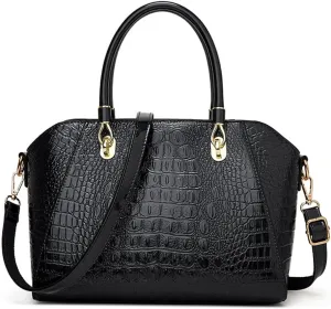 Women Fashion Crocodile Pattern Handbag and Purse Patent Leather Shiny Top-handle Tote Shopper Work Shoulder Satchel