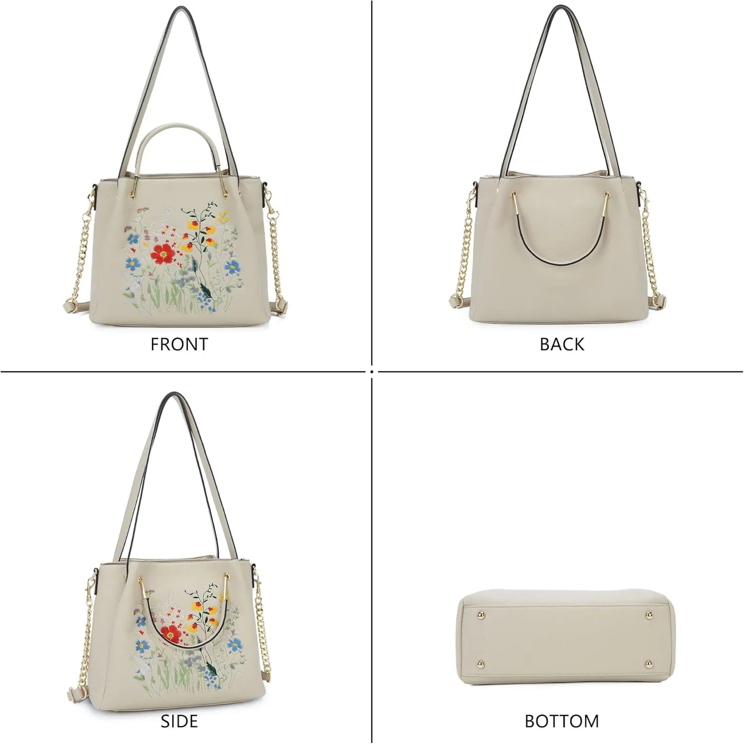 Women Fashion Handbags Vegan Leather Tote Bag Shoulder Bag Top Handle Satchel Floral Purses for Women