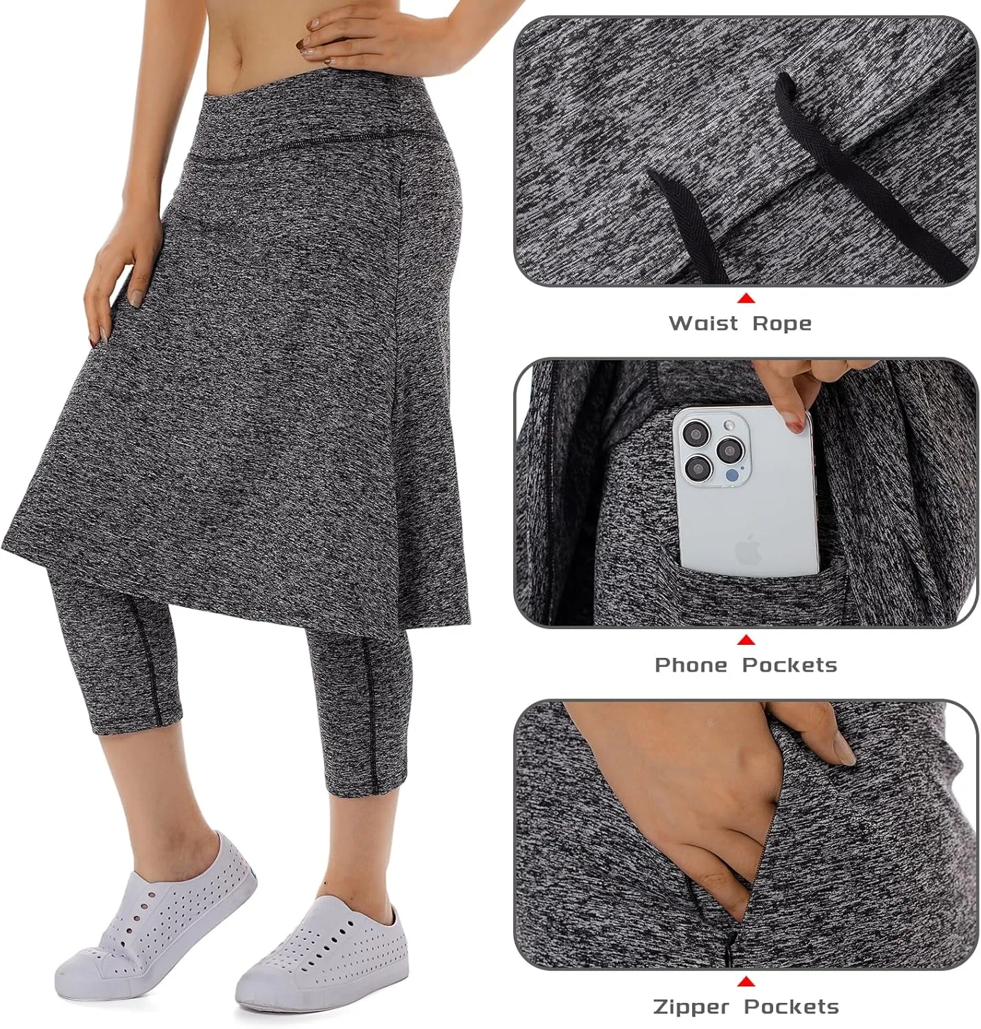 Women Fleece Skirts with 3/4 Leggings,Knee Length Skirts Leggings Thermal&Winter Skirted Capris Skorts with Pockets
