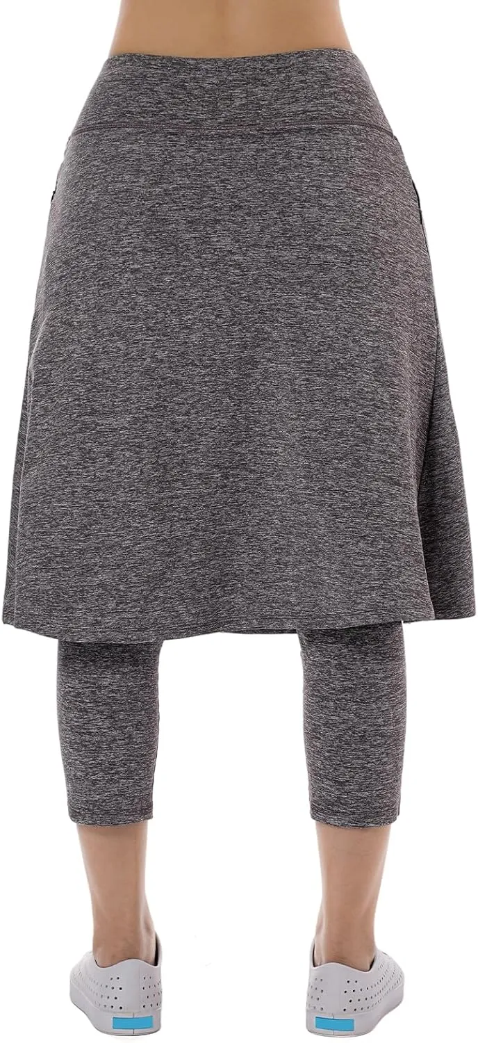Women Fleece Skirts with 3/4 Leggings,Knee Length Skirts Leggings Thermal&Winter Skirted Capris Skorts with Pockets