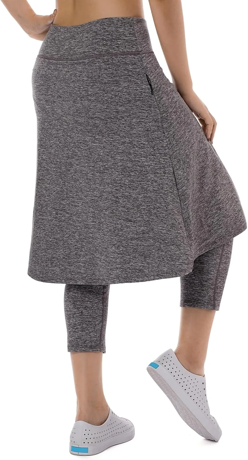 Women Fleece Skirts with 3/4 Leggings,Knee Length Skirts Leggings Thermal&Winter Skirted Capris Skorts with Pockets