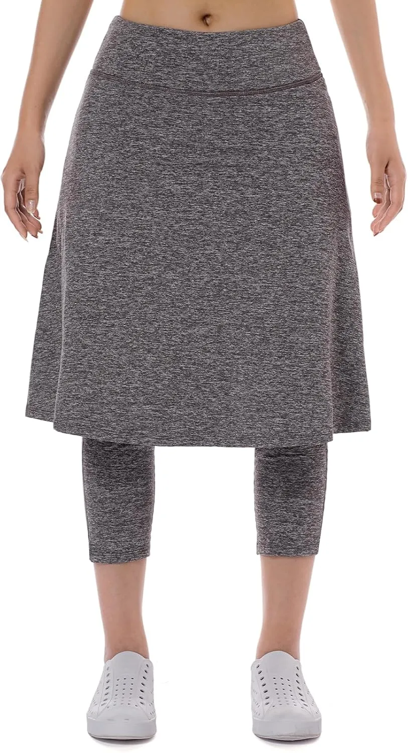 Women Fleece Skirts with 3/4 Leggings,Knee Length Skirts Leggings Thermal&Winter Skirted Capris Skorts with Pockets