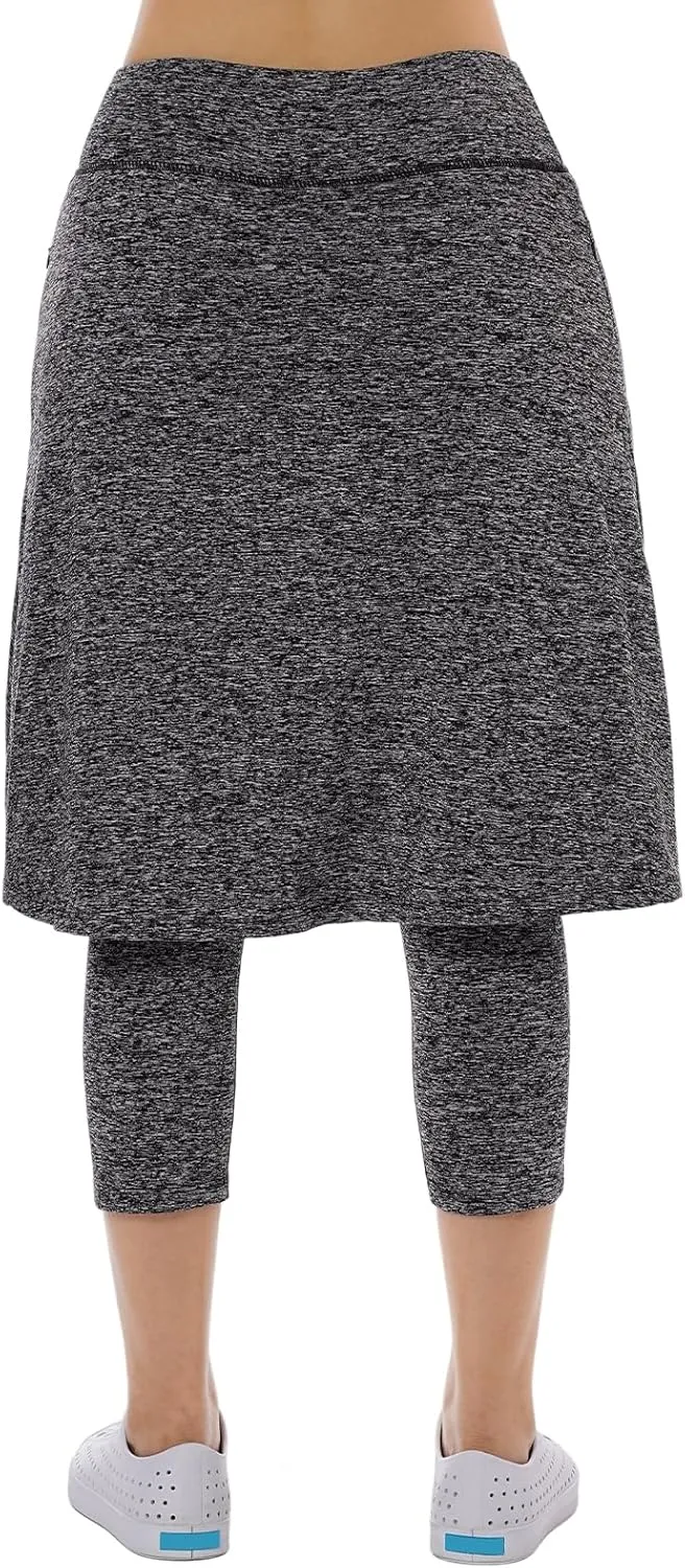Women Fleece Skirts with 3/4 Leggings,Knee Length Skirts Leggings Thermal&Winter Skirted Capris Skorts with Pockets