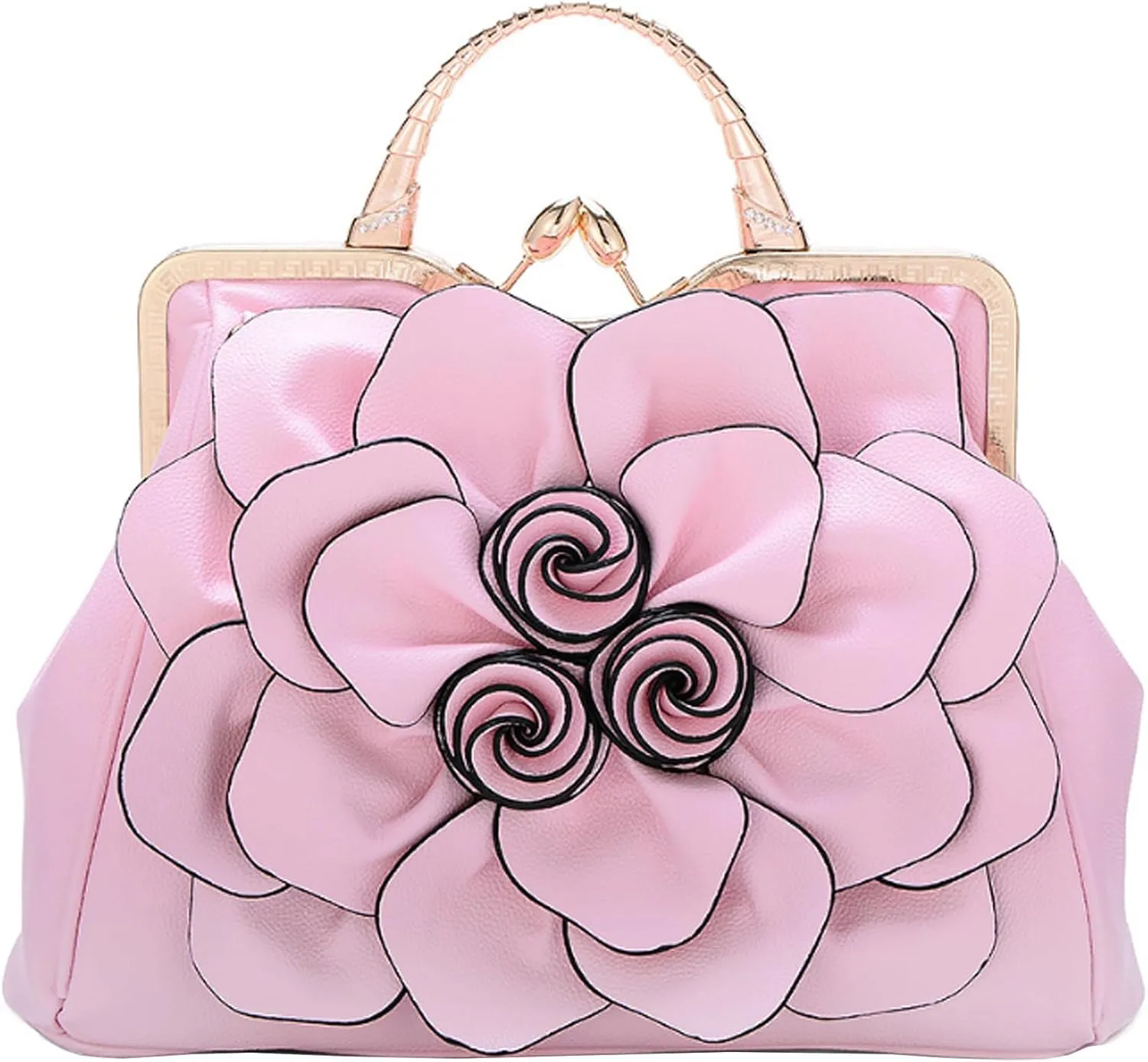 Women Flower Top Handle Handbags Purses Faux Leather Floral Evening Shoulder Bags Satchel