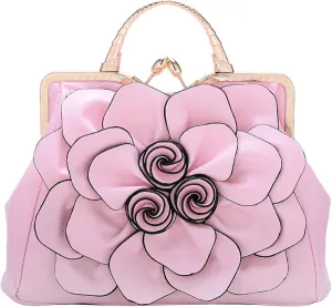 Women Flower Top Handle Handbags Purses Faux Leather Floral Evening Shoulder Bags Satchel