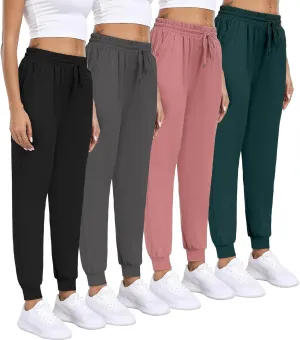 Women Joggers with Pockets,Women's Lightweight Sweatpants Soft Lounge Athletic Yoga Pants 4 Pack