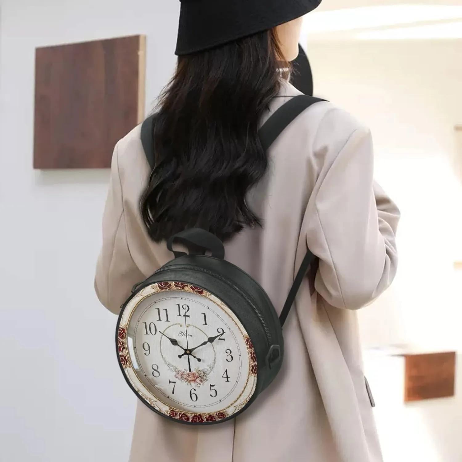 Women Novelty Round Clock Shape Zippered Clock Purses for Women Tote Handbag Shoulder Bag, Gift for Mom Girlfriend
