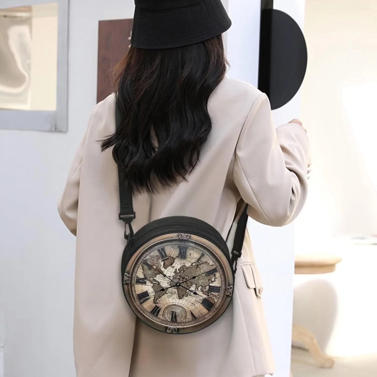 Women Novelty Round Clock Shape Zippered Clock Purses for Women Tote Handbag Shoulder Bag, Gift for Mom Girlfriend