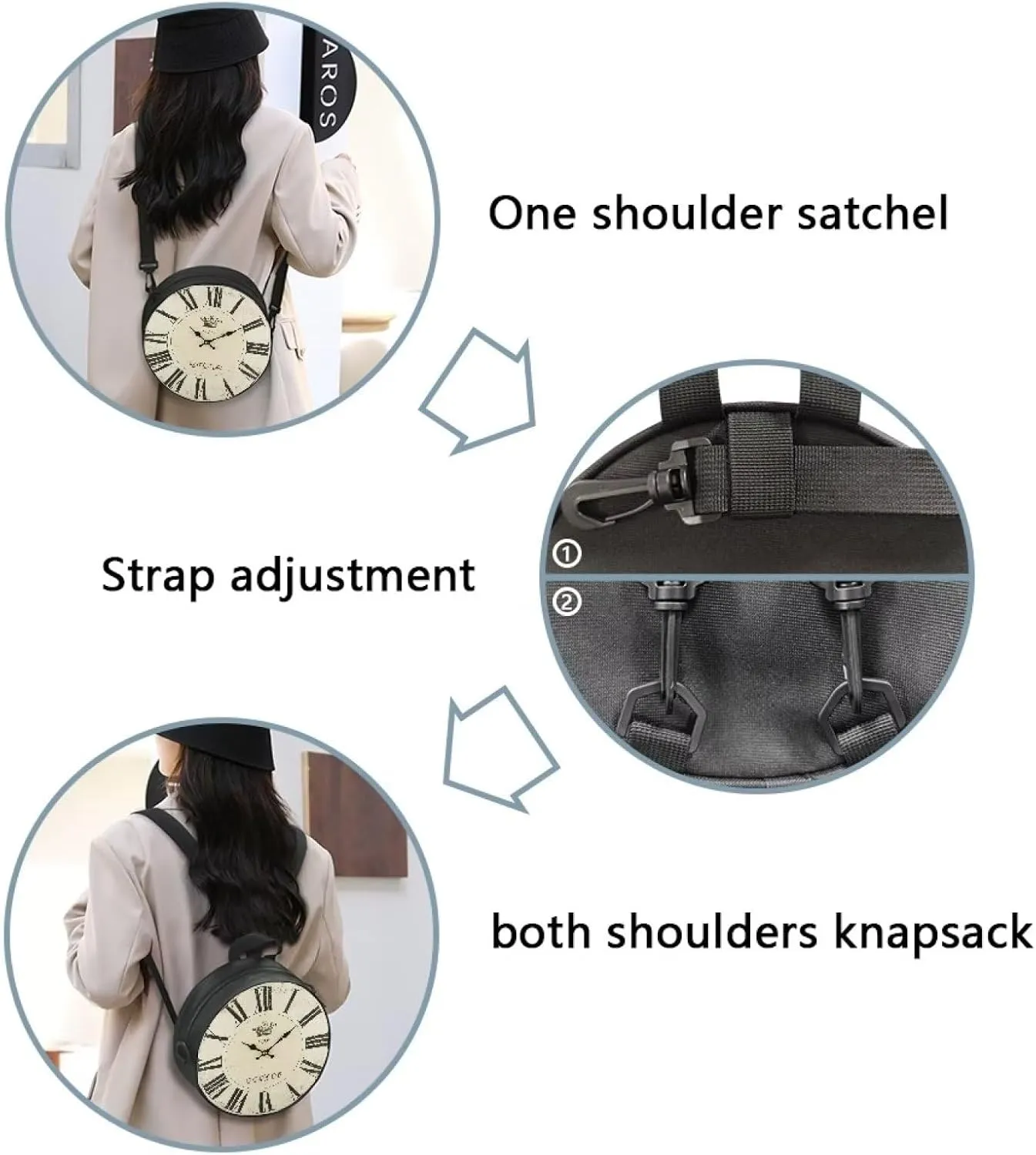 Women Novelty Round Clock Shape Zippered Clock Purses for Women Tote Handbag Shoulder Bag, Gift for Mom Girlfriend
