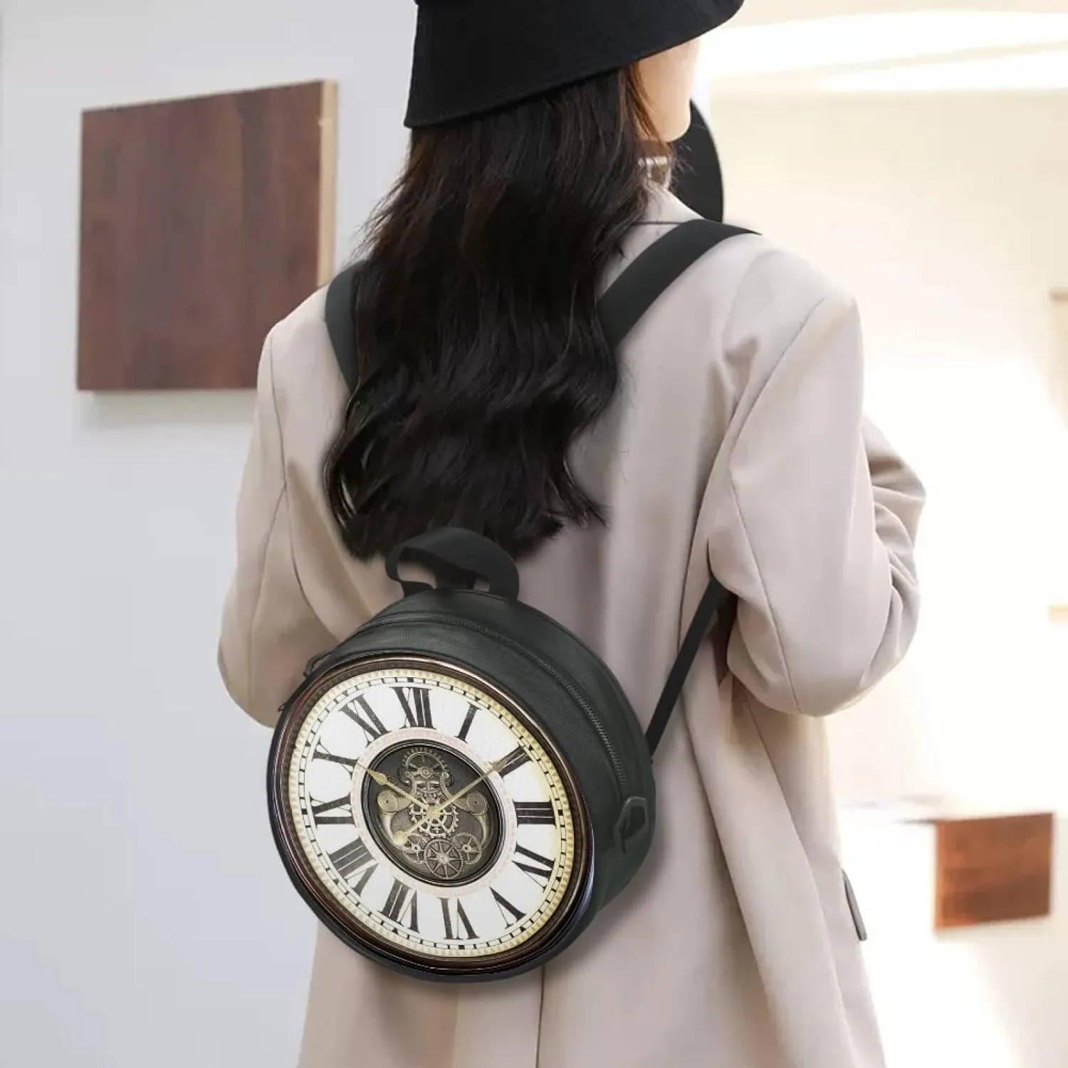 Women Novelty Round Clock Shape Zippered Clock Purses for Women Tote Handbag Shoulder Bag, Gift for Mom Girlfriend