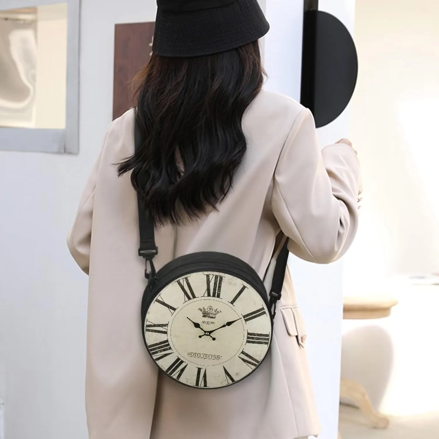 Women Novelty Round Clock Shape Zippered Clock Purses for Women Tote Handbag Shoulder Bag, Gift for Mom Girlfriend