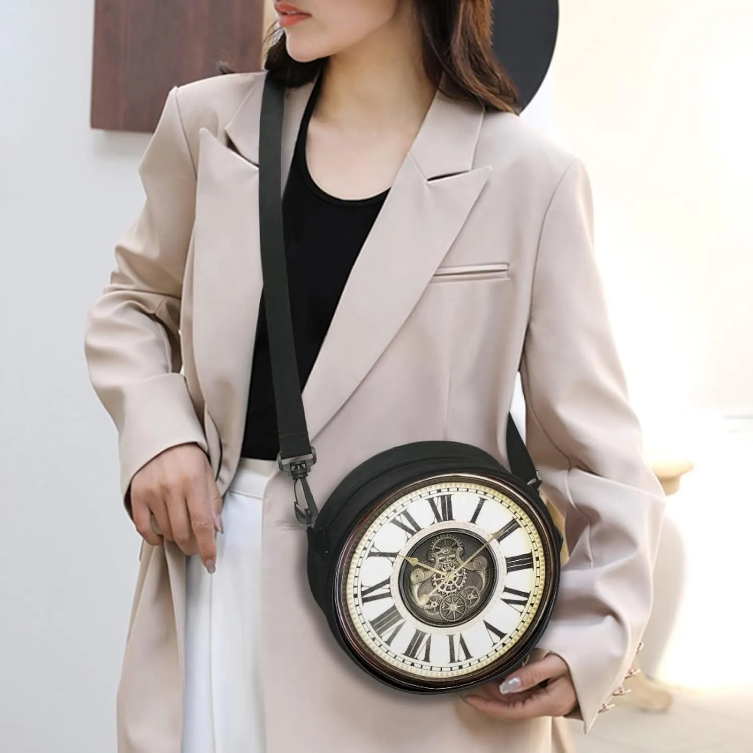 Women Novelty Round Clock Shape Zippered Clock Purses for Women Tote Handbag Shoulder Bag, Gift for Mom Girlfriend