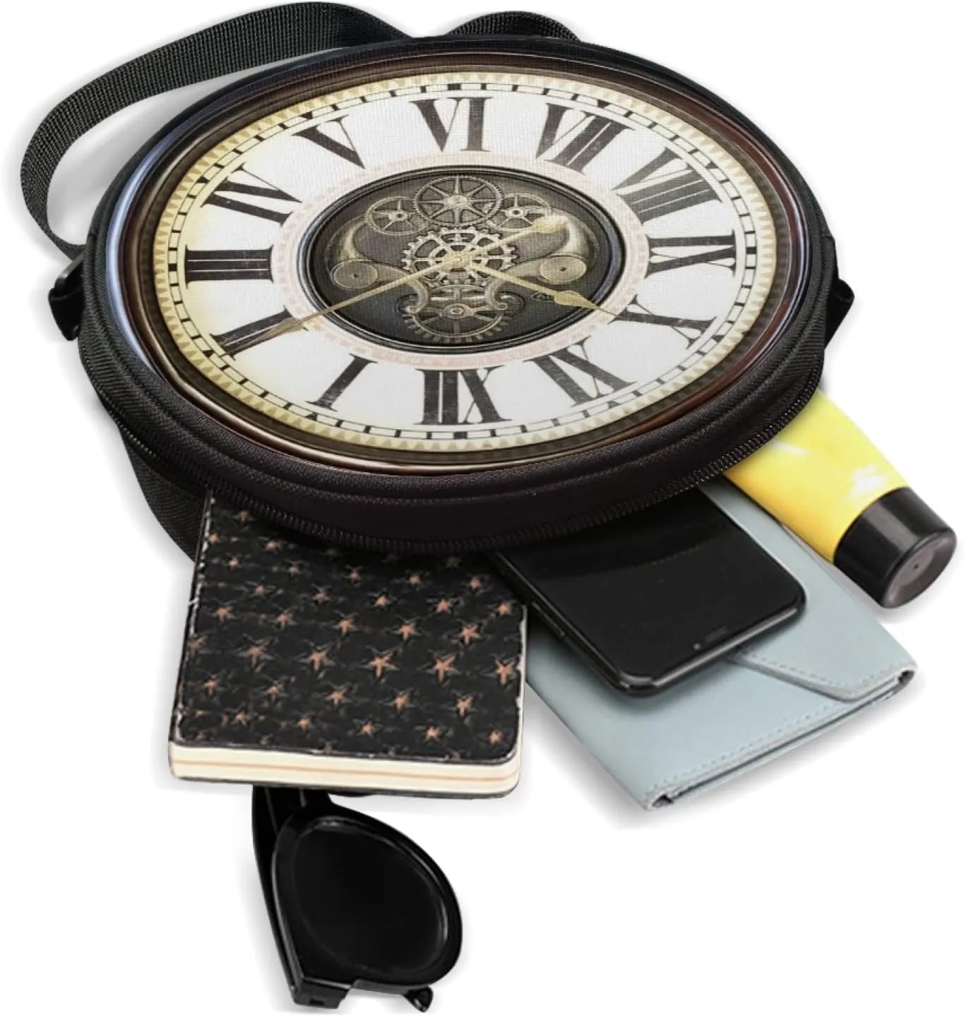 Women Novelty Round Clock Shape Zippered Clock Purses for Women Tote Handbag Shoulder Bag, Gift for Mom Girlfriend