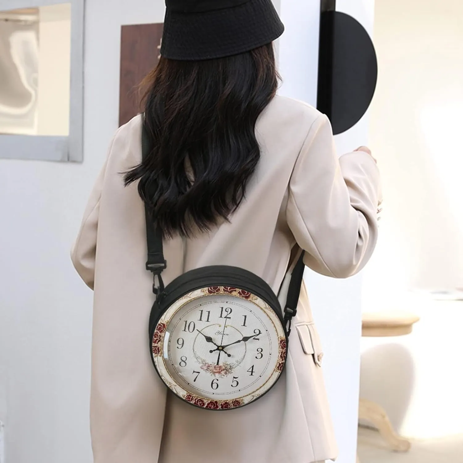 Women Novelty Round Clock Shape Zippered Clock Purses for Women Tote Handbag Shoulder Bag, Gift for Mom Girlfriend