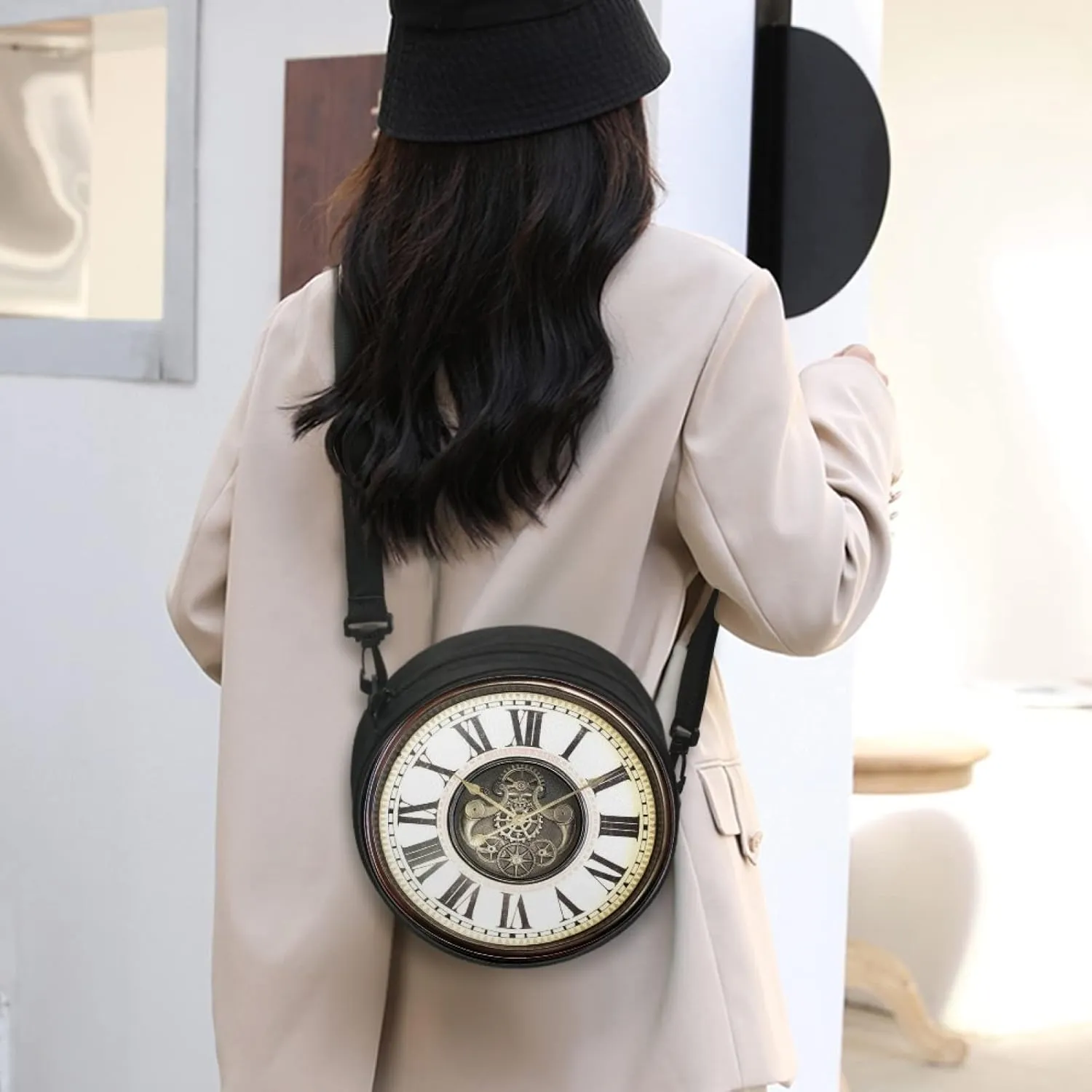 Women Novelty Round Clock Shape Zippered Clock Purses for Women Tote Handbag Shoulder Bag, Gift for Mom Girlfriend