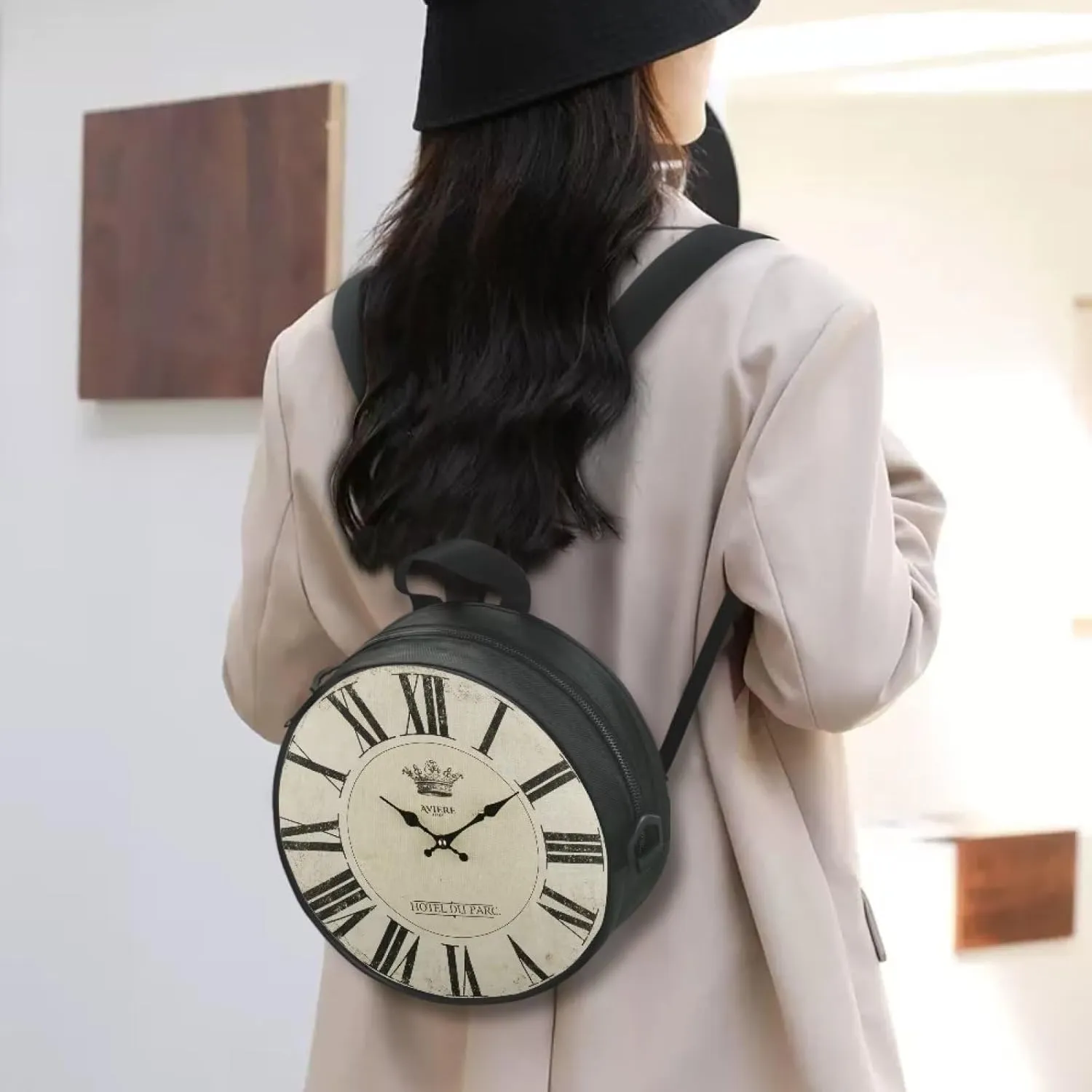 Women Novelty Round Clock Shape Zippered Clock Purses for Women Tote Handbag Shoulder Bag, Gift for Mom Girlfriend