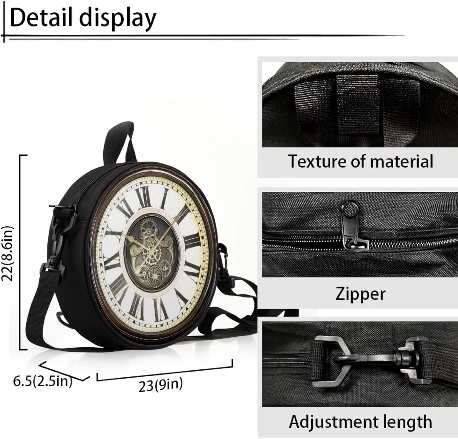 Women Novelty Round Clock Shape Zippered Clock Purses for Women Tote Handbag Shoulder Bag, Gift for Mom Girlfriend