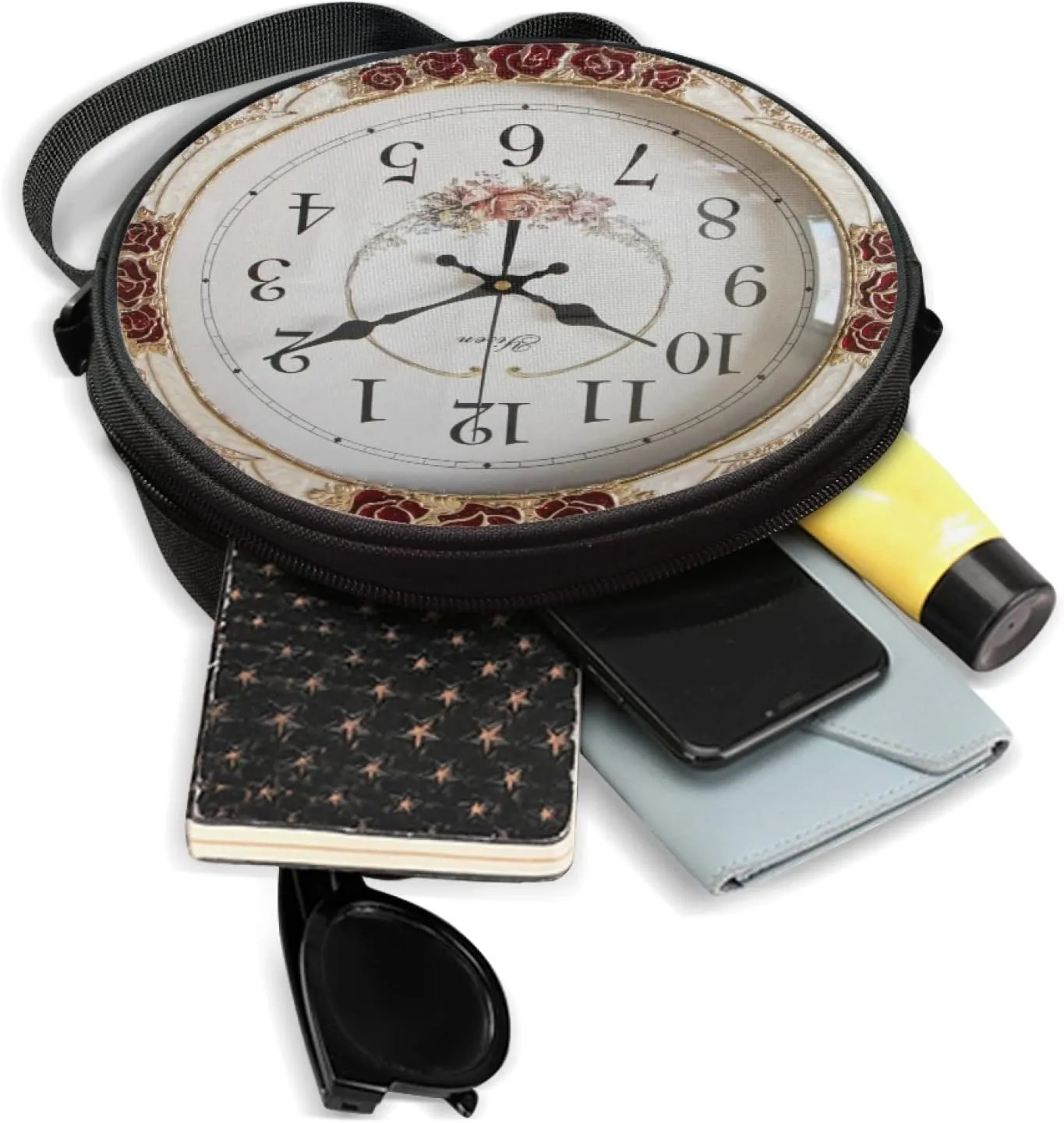 Women Novelty Round Clock Shape Zippered Clock Purses for Women Tote Handbag Shoulder Bag, Gift for Mom Girlfriend