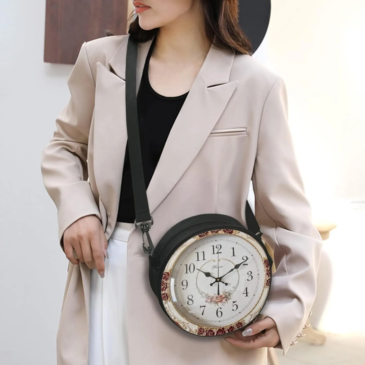 Women Novelty Round Clock Shape Zippered Clock Purses for Women Tote Handbag Shoulder Bag, Gift for Mom Girlfriend