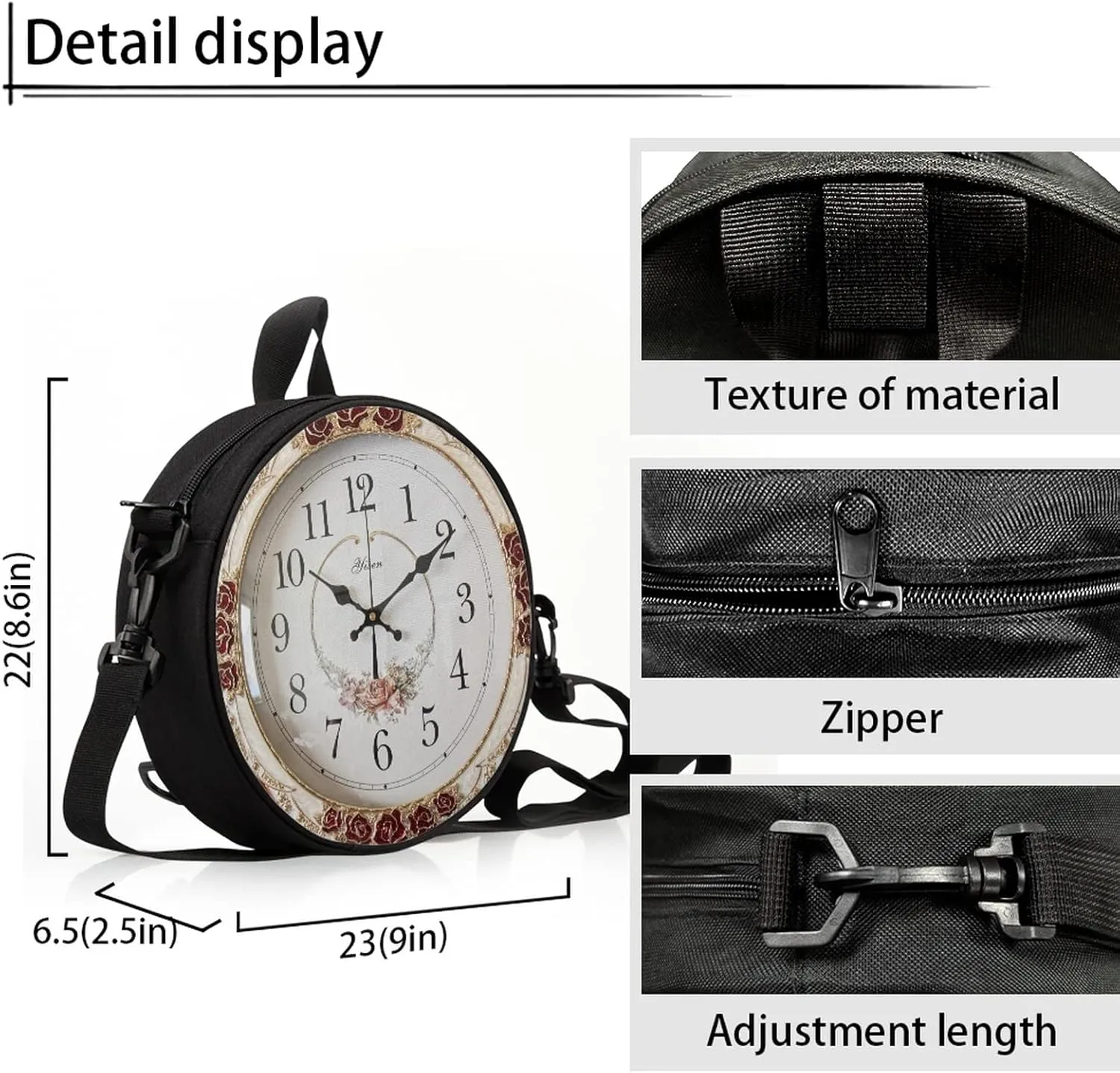 Women Novelty Round Clock Shape Zippered Clock Purses for Women Tote Handbag Shoulder Bag, Gift for Mom Girlfriend