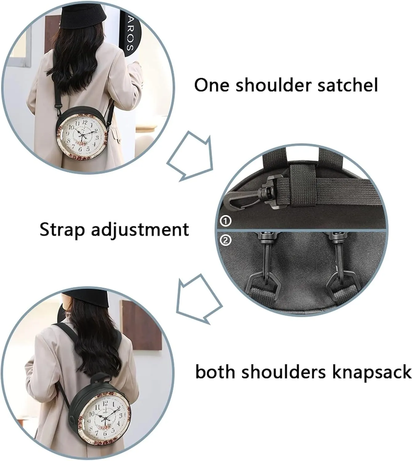 Women Novelty Round Clock Shape Zippered Clock Purses for Women Tote Handbag Shoulder Bag, Gift for Mom Girlfriend