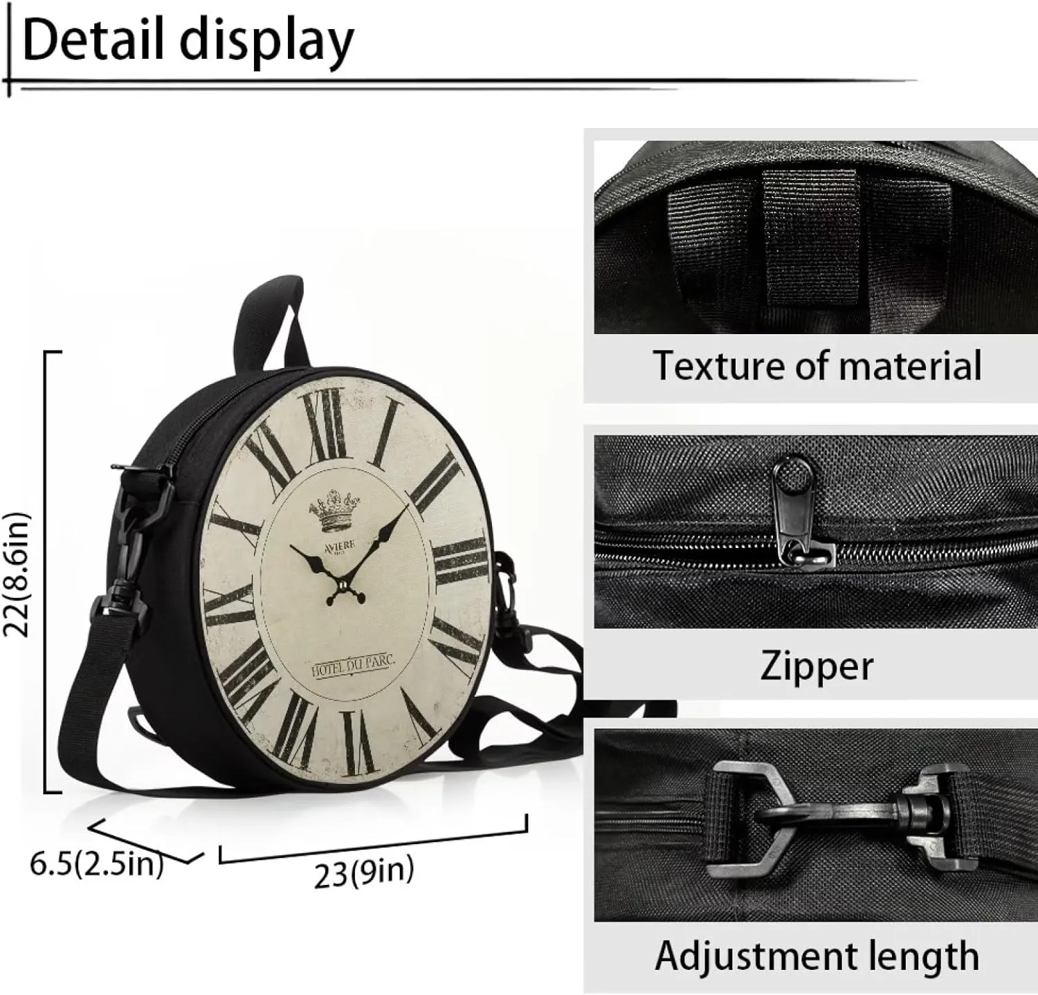 Women Novelty Round Clock Shape Zippered Clock Purses for Women Tote Handbag Shoulder Bag, Gift for Mom Girlfriend