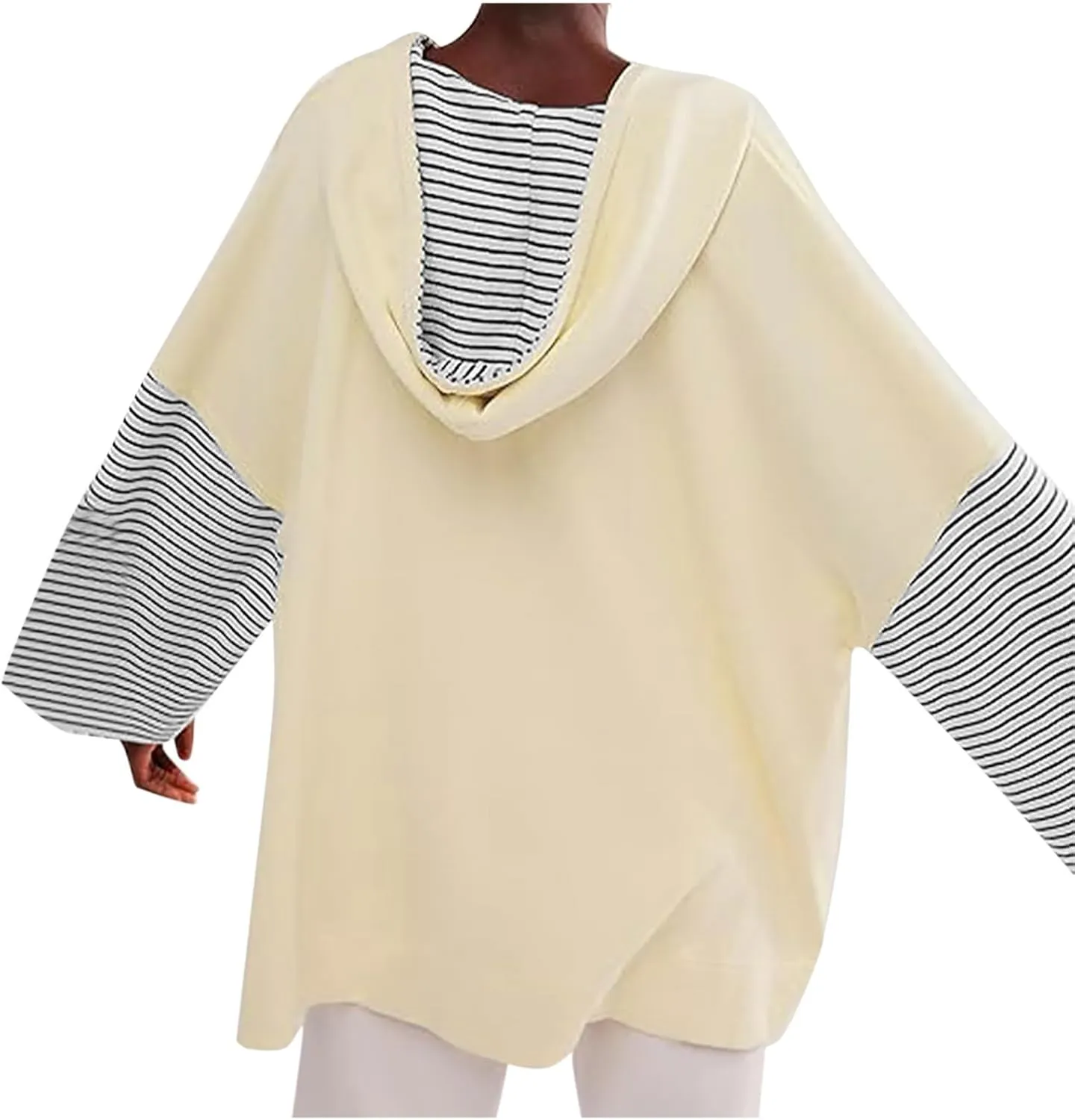 Women Oversized Sweatshirts 2024 Trendy Block Color Drawstring Pullover Hoodies Casual Fall Fashion Clothes