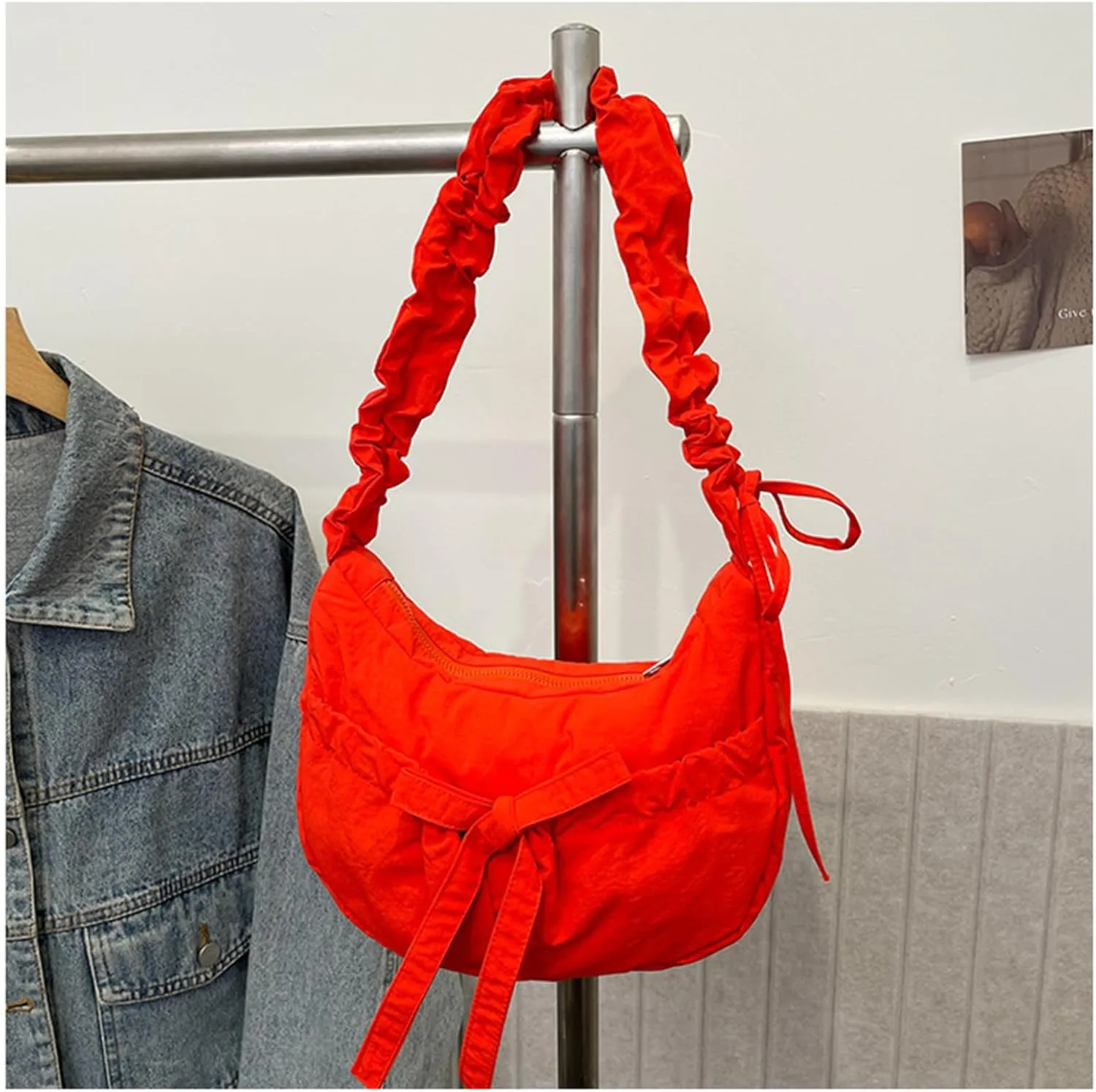Women Shoulder Bag Lovely Bows Armpit Bag Korean Styles Messengers Bag Shopping Bag Drawstring Crossbody Bag for Daily