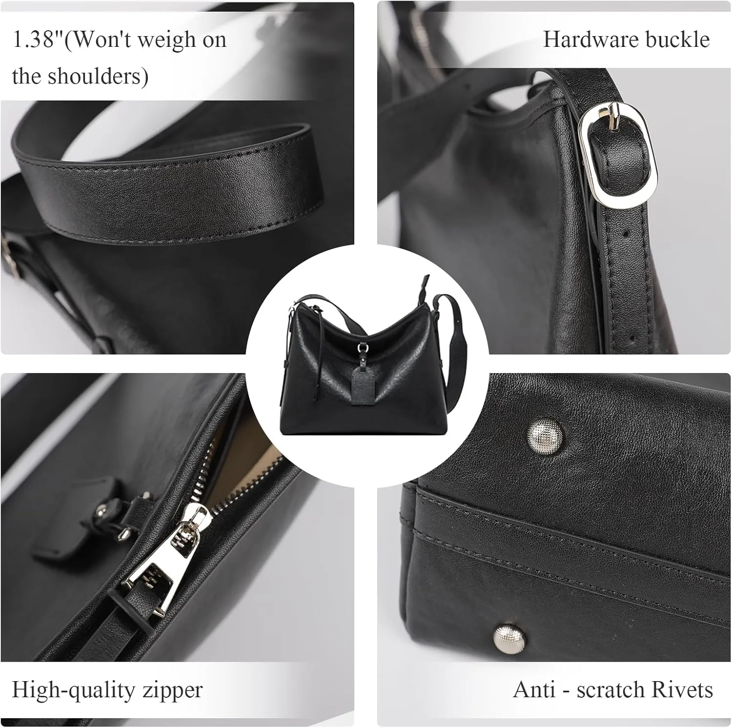 Women Tote Handbags, Genuine Leather Hobo Purses Medium Shoulder Purses with a Adjustable Strap.