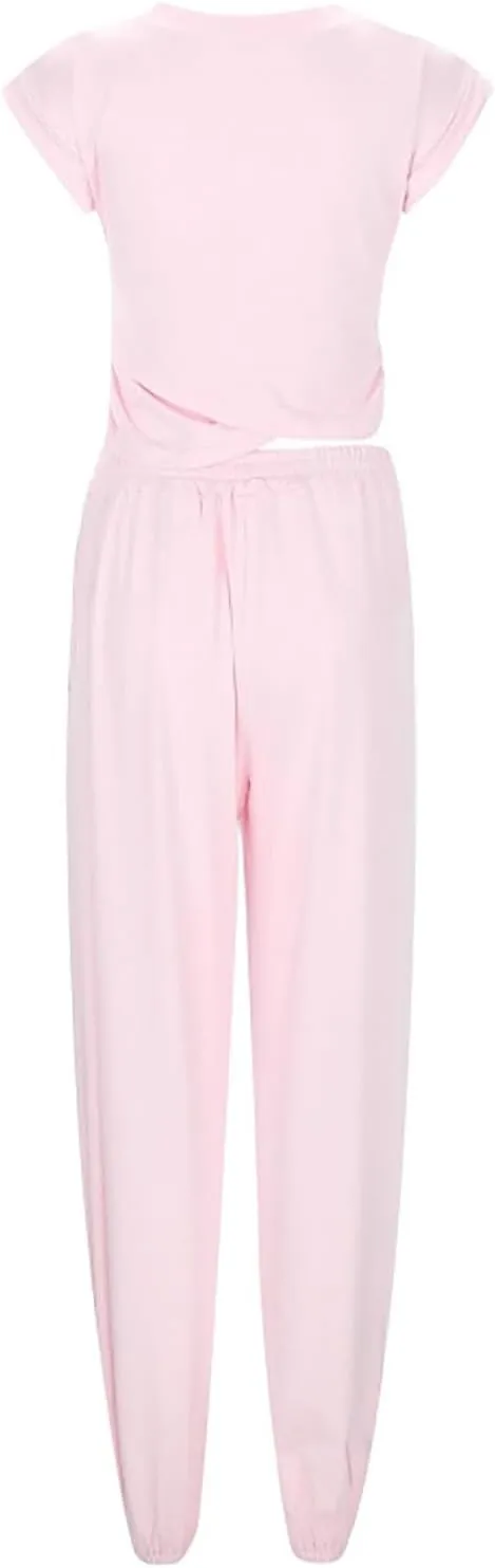 Women's 2 Piece Outfits Cap Sleeve Crissover Crop Top and Jogger Pants Sets Summer Workout Gym Sweatsuits Hip Hop Streetwear