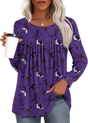 Womens 2025 Casual Tunic Tops Fall Long Sleeve Blouse Warm Pleated Flowy Crewneck Tshirt For Legging