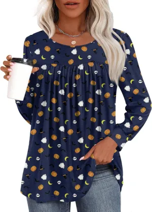 Womens 2025 Casual Tunic Tops Fall Long Sleeve Blouse Warm Pleated Flowy Crewneck Tshirt For Legging