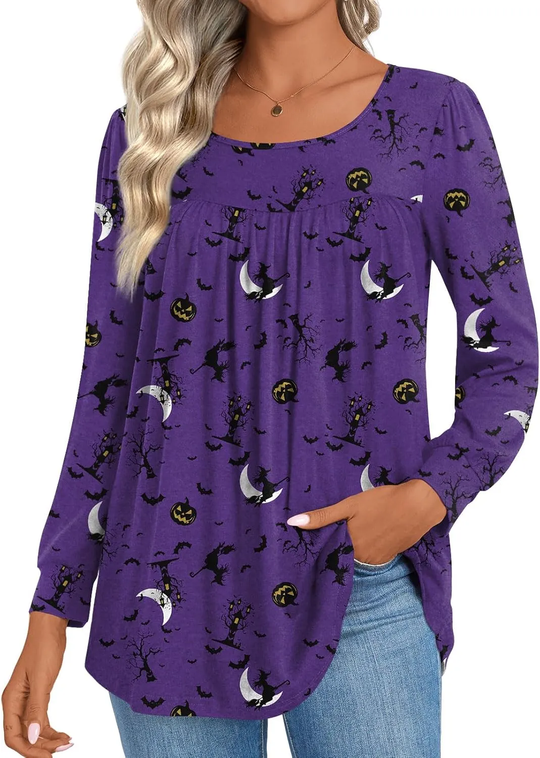 Womens 2025 Casual Tunic Tops Fall Long Sleeve Blouse Warm Pleated Flowy Crewneck Tshirt For Legging