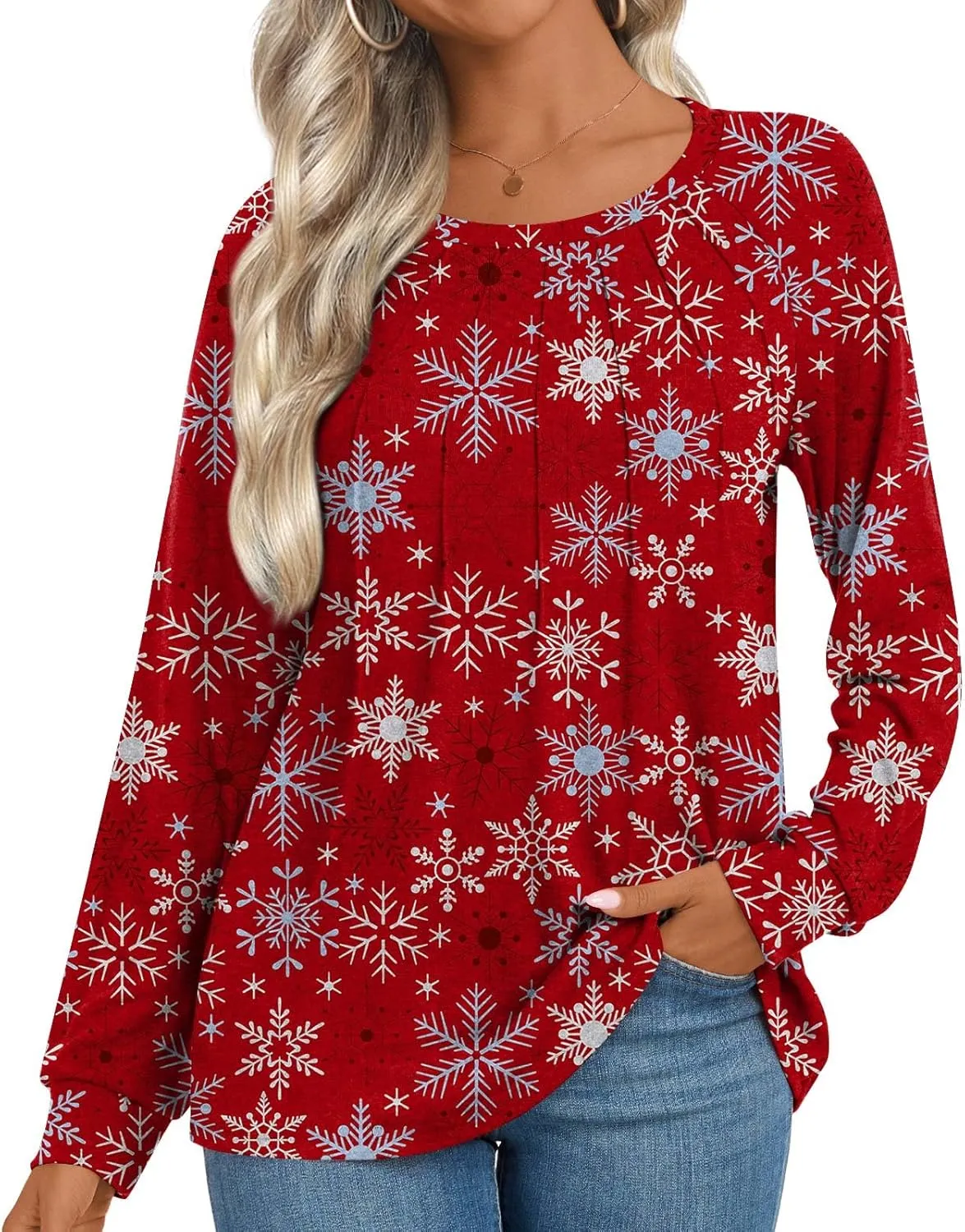 Womens 2025 Fall Tunic Tops Casual Long Sleeve Pleated Blouse Warm Loose Dressy Tshirt For Legging