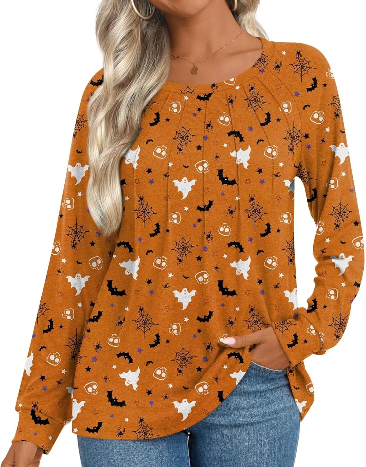 Womens 2025 Fall Tunic Tops Casual Long Sleeve Pleated Blouse Warm Loose Dressy Tshirt For Legging