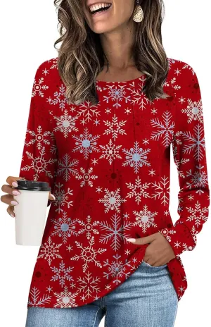 Womens 2025 Fall Tunic Tops Casual Long Sleeve Pleated Blouse Warm Loose Dressy Tshirt For Legging