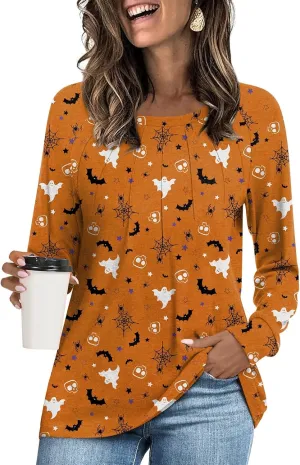 Womens 2025 Fall Tunic Tops Casual Long Sleeve Pleated Blouse Warm Loose Dressy Tshirt For Legging