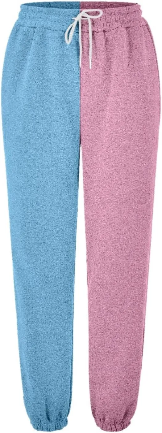 Womens Casual Joggers with Pockets Loose Fit Drawstring Waist Active Gym Sweatpants Teen Girls Fashion Two Tone Lounge Slacks