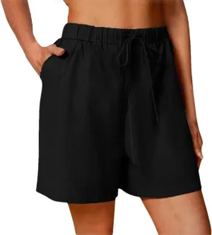 Women's Casual Shorts Drawstring Solid Color Cotton Linen Short Female Loose Straight Jogging