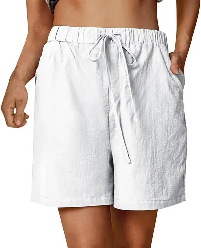 Women's Casual Shorts Drawstring Solid Color Cotton Linen Short Female Loose Straight Jogging